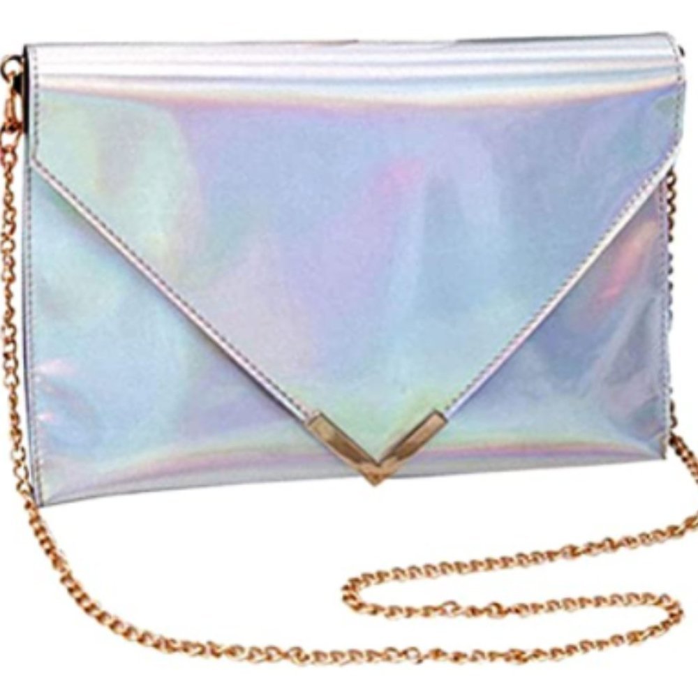 Silver Holographic Crossbody Clutch Purse